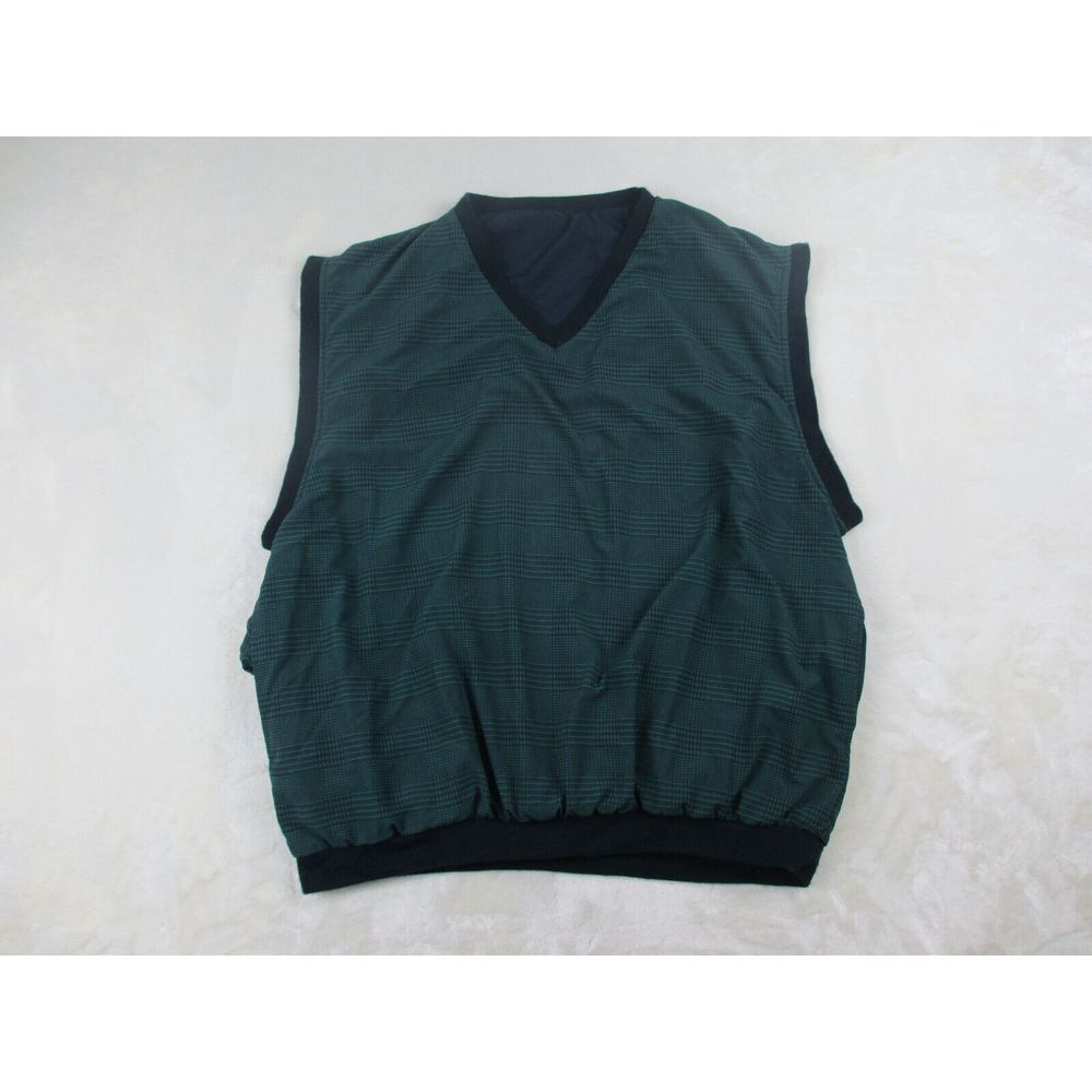 Duckster‎ Vest Mens Large Green Plaid Nylon Reversible Made in USA Casual